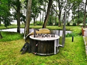 Glasvezel Hot Tub Met Houten Schilderij In Zwart (3)