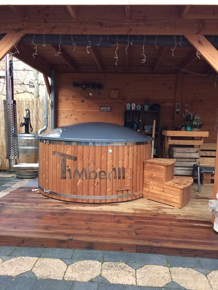 Hottub Fiberglas Met Geïntegreerde Kachel Thermohout Wellness Royal, Wilco, Belgie